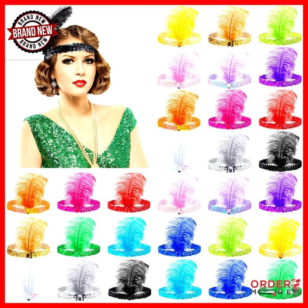 30-Piece Flapper Headband Set for Women, 1920s Costume Accessory, Stretchy
